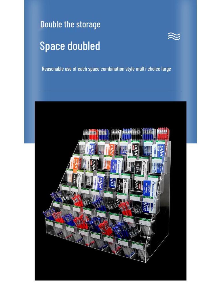 Acrylic Price Tag Display & Pen Holder Stand for Stationery Stores