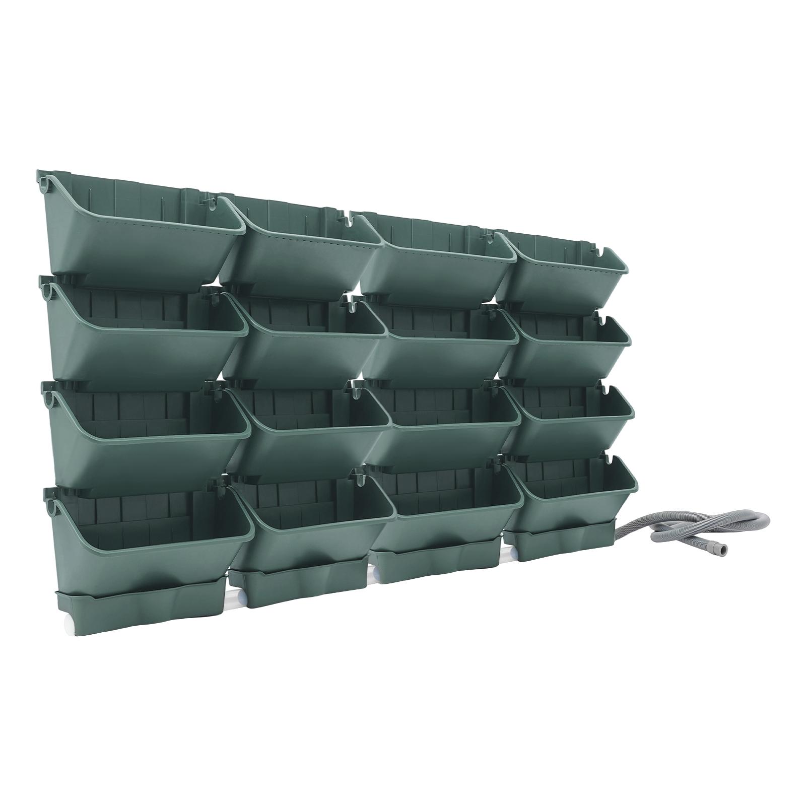 

Hanging Vertical Wall Planter,Wall Living Garden w/16 Plastic Pots 4 Drainage Pots 6.56ft Drainage Pipe for Gardens, Fences Medium зелёный