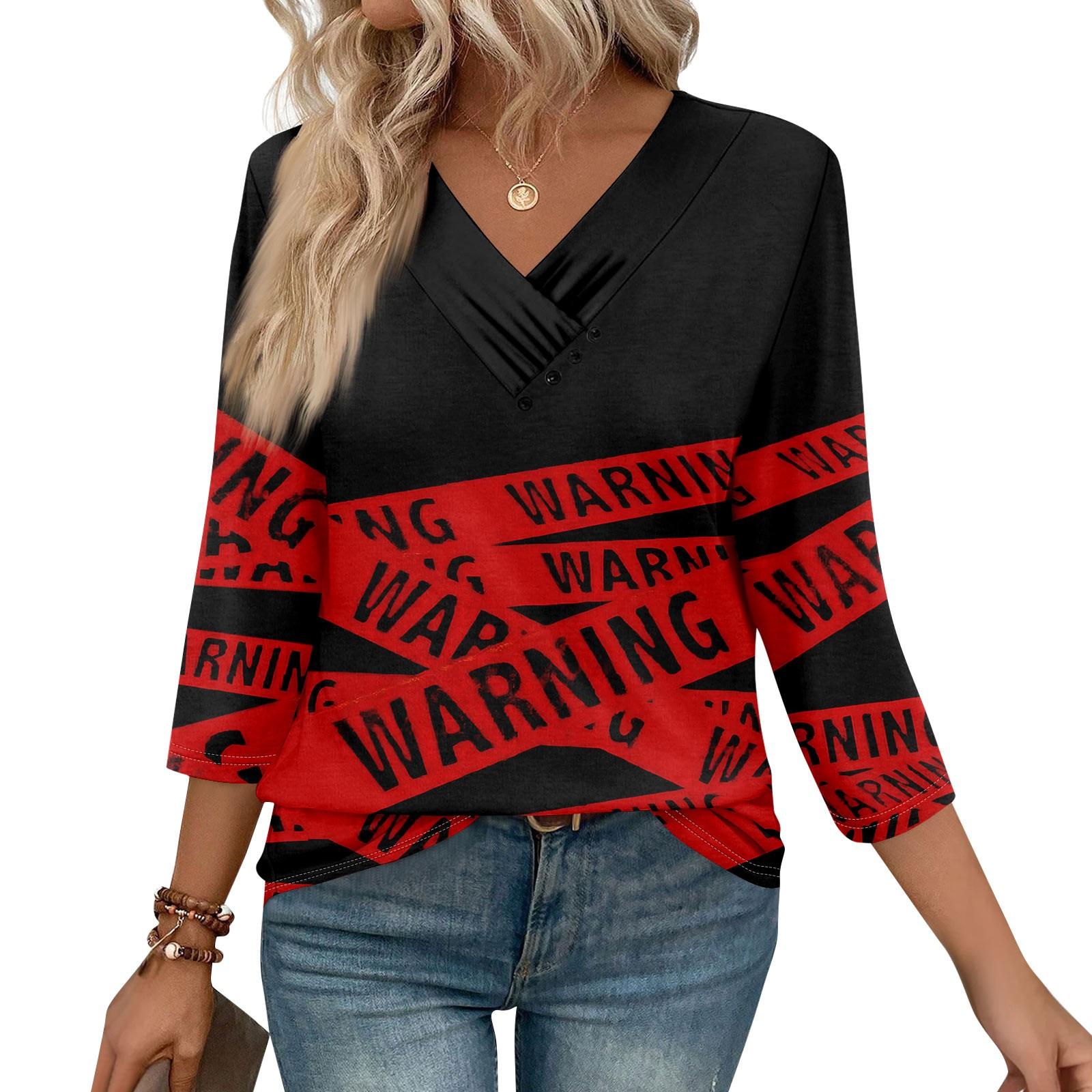 

Женские футболки с рукавом 3/4 для повседневной носки и выходных, с V-образным вырезом, повседневные, с принтом, свободного кроя, плиссированные, рубашки на пуговицах XL