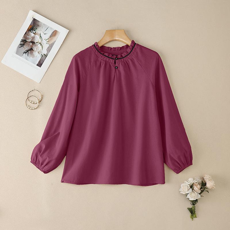 

ZANZEA Женская повседневная хлопковая блузка с круглым вырезом и длинными рукавами M кларет