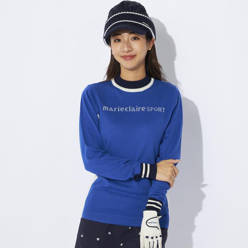 Marie Claire Women's Color Block Wool Blend Mock Neck Knit 734720, Blue