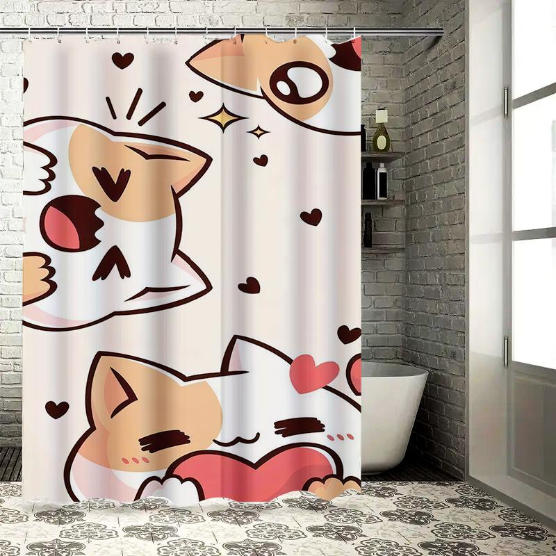 Adorable Cartoon Cat Shower Curtain for Kids and Adults - Waterproof Bathroom Decor with Cute Pet Design