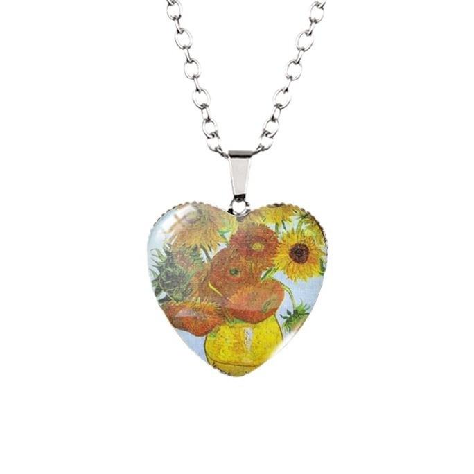 Elegant Heart-shaped Jewelry Necklace With Unique Van Gogh Inspired Gemstone Pendant