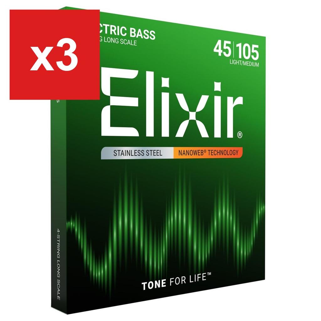 Elixir 14677 NANOWEB Stainless Steel Bass Strings, Long Scale, Light/Medium (.045-.105)