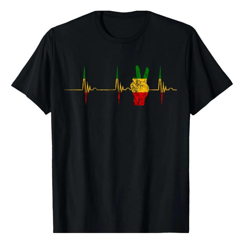 Camiseta Rasta Reggae Peace Rastafari Roots Heartbeat Ecg Pu S разноцветный