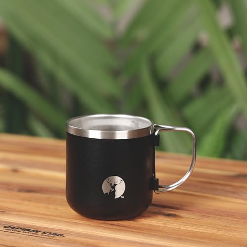 Captain Stag (UE-3596) CS Vacuum Folding Handle Mug, 300ml, Stainless Steel, Black, Outdoor Cup, Mug, Tumbler