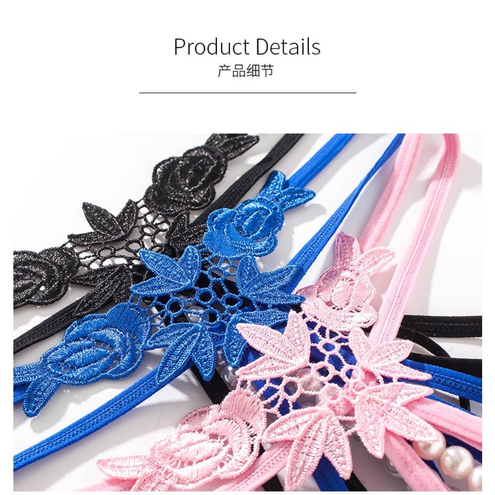Sexy Panties Women's Hollow Embroidery Sexy Thong Pearl Massage Crotch Panties Ladies Thong