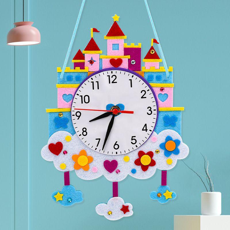 

Diy Handmade Non-toxic Non-woven Wall Clock For Children s Room Decoration Castle