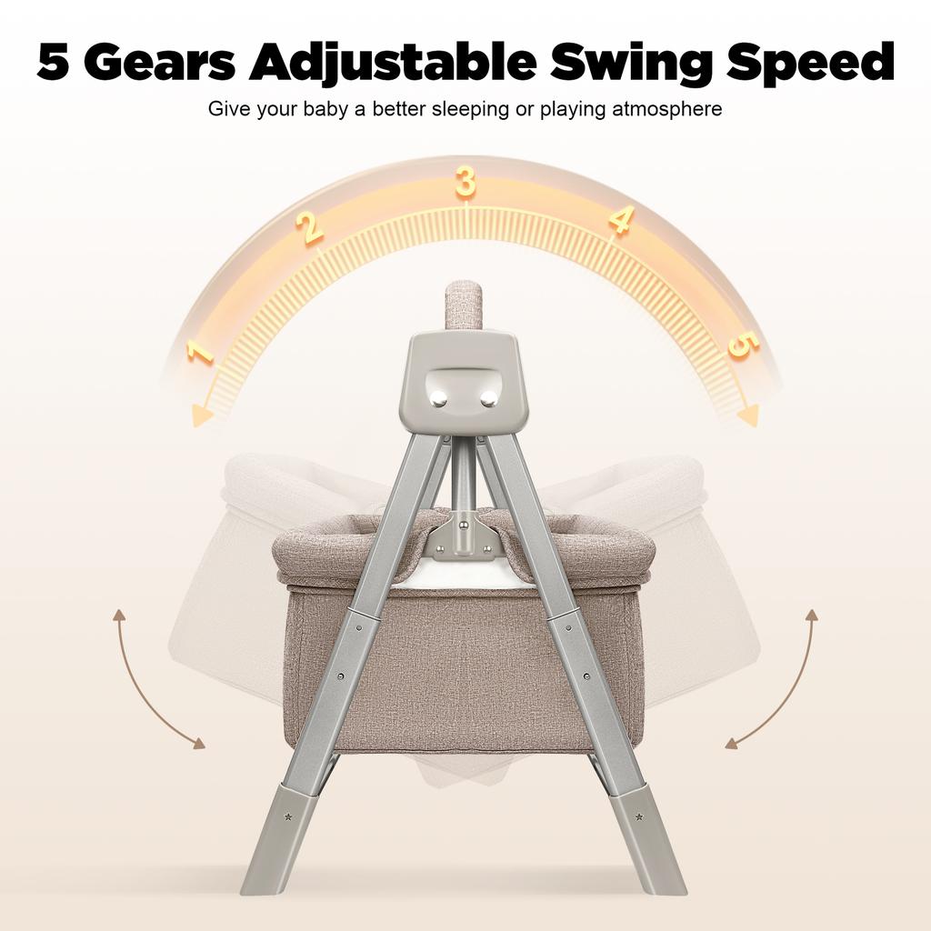 Electric Baby Cradle Swing with Canopy & Remote Control, Auto Rocking Bassinet Bed, Infant Sleeper Cot, 5 Speeds Adjustable