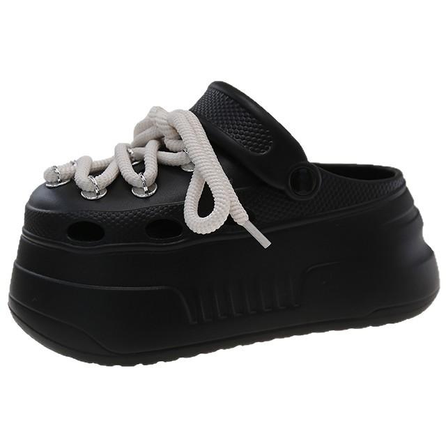 Fashion Soft Leather Lace-up Doudou Shoes, New Summer Soft-soled Comfortable Casual Shoes, Non-slip, Wave-soled Thick-soled Hole Shoes
