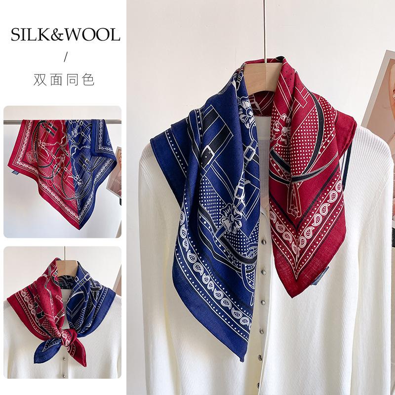 Silk square scarf wool scarf women s 2024 new neck silk scarf spring and autumn wool autumn high-end thin