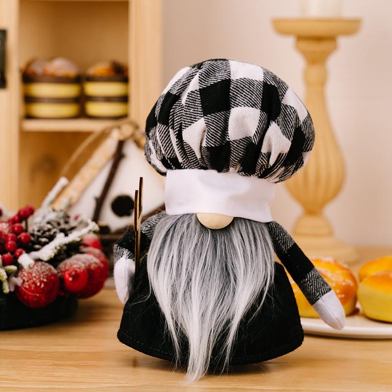 

Уютная и черно-белая клетчатая плюшевая кукла шеф-повара эльфа для причудливых украшений кухни