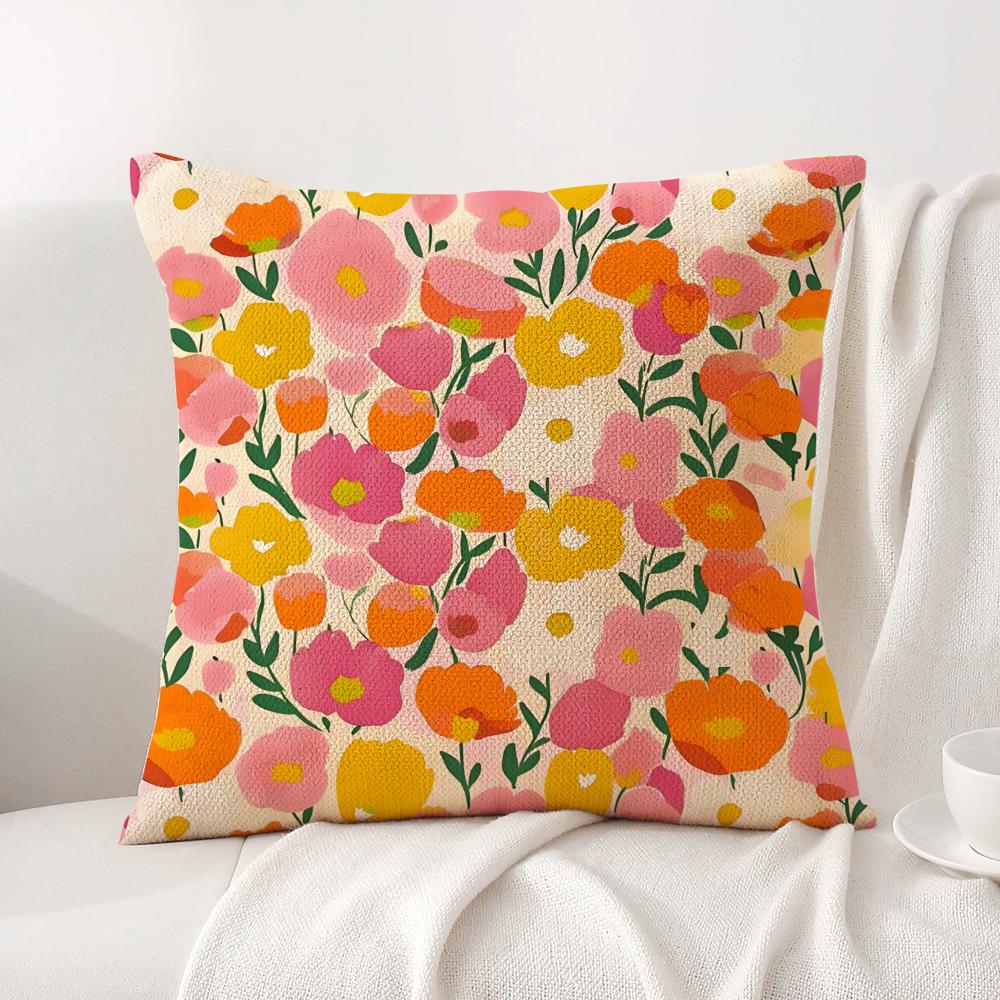 FFloral Pattern Cushion Cover Natural Linen Organic Fabric DoubleSided Printing Sofa Home Decor Breathable Bed Pillow