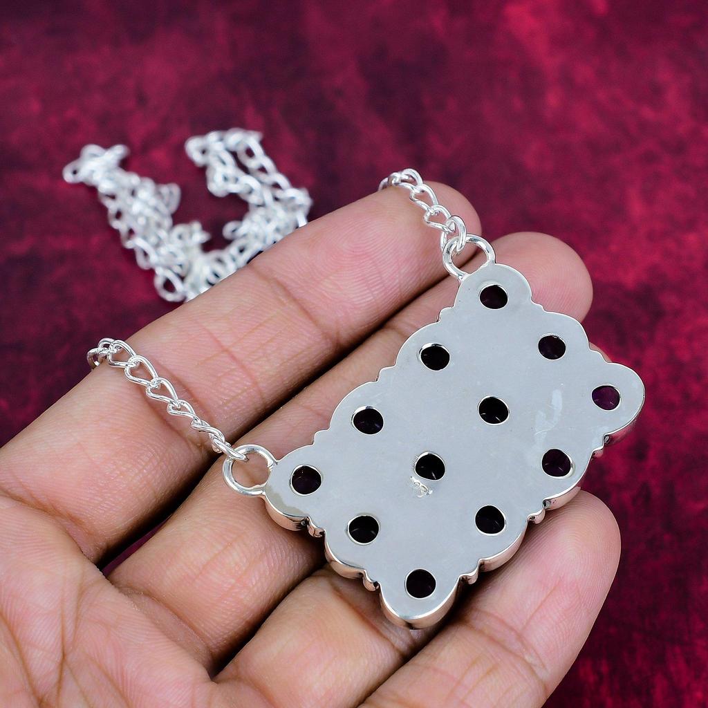 Amethyst Handmade Gemstone Necklace, 925 Solid Sterling Silver Necklace Antique Jewelry, For Engagement Gift