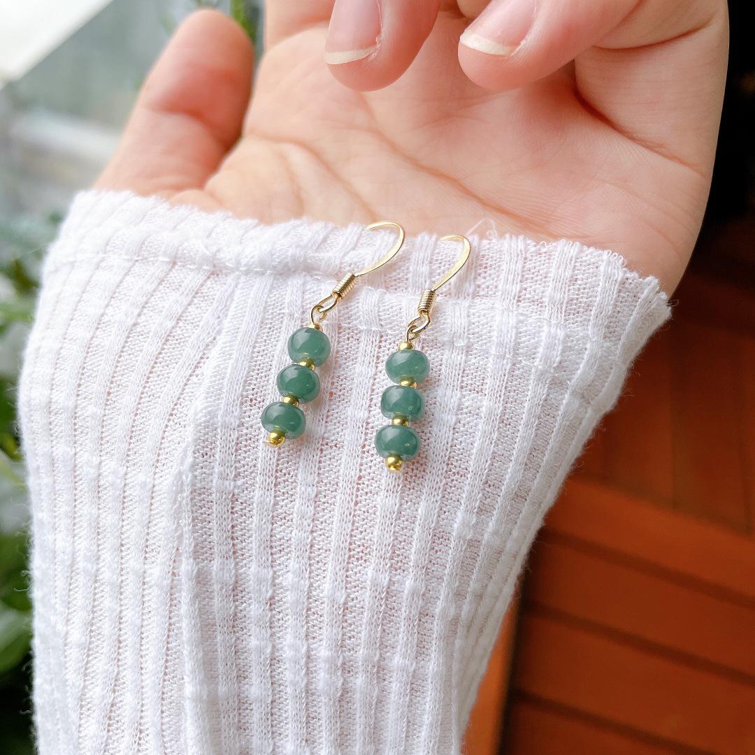 Ancient Jade Abacus Earrings: Blue Water Bead Pendants for Women