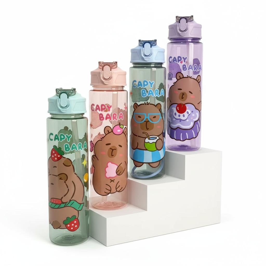 

Water cup cute cartoon pattern kapibara plastic cup high value space cup with straw 900ML