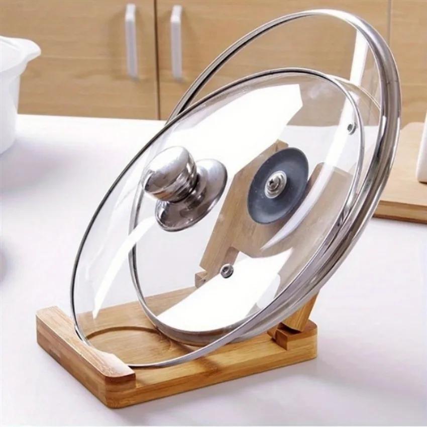 Multifunctional Bamboo Lid Bracket Pot Holder Lid Kitchen Utensil Rack Accessories Convenient and Space-Saving