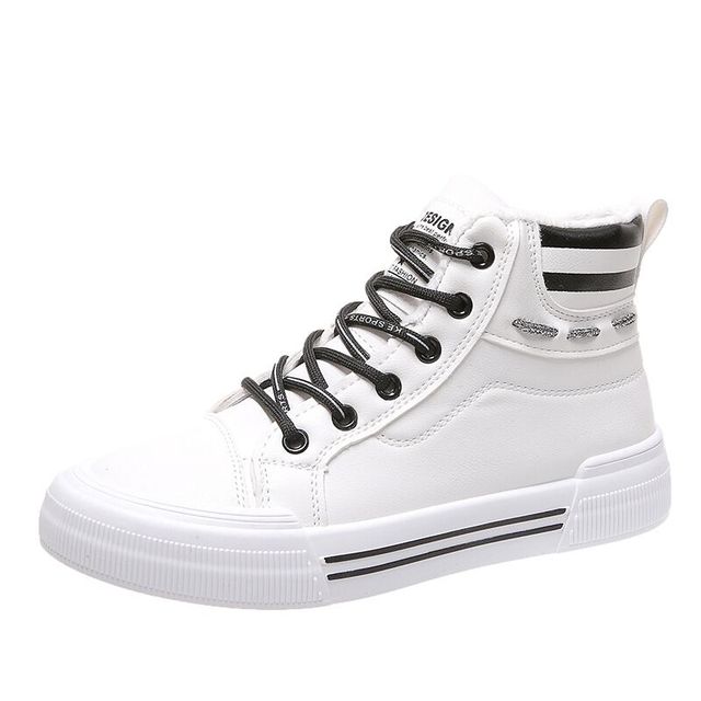 New High Top Small White Shoes For Women Soft Leather Winter With Fleece Thick Sole Shoes Warm Casual Sports Shoes For Women