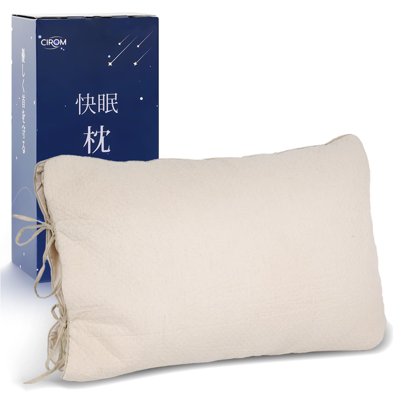 

CIROM Pillow, 60x40cm, Relieves Neck Pain, Includes Cotton-Linen Pillowcase, Double-Layered, Fluffy, and Comfortable for Restful Sleep. Suitable for
