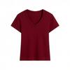 Summer Solid Color V-Neck Slim-Fit T-Shirt for Women, New Slim-Fit Round-Neck Short-Sleeve Top