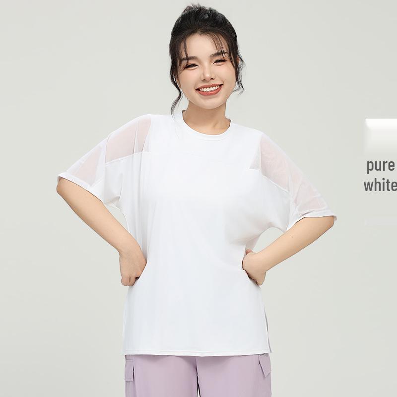 

Women s Plus Size Quick-Dry Loose Fitness Top - Round Neck Short Sleeve S білий