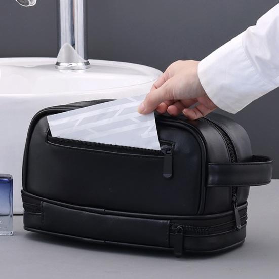 Pánská cestovní toaletní taška z umělé kůže, vodotěsný organizér na toaletní potřeby s boční rukojetí, přihrádkou na mokré věci, taška pro uložení holicích potřeb