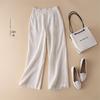 Women's Spring 2025 Wide-Leg Linen Blend Pants - Loose, Lightweight, Solid Color, Nine-Point Straight Leg.