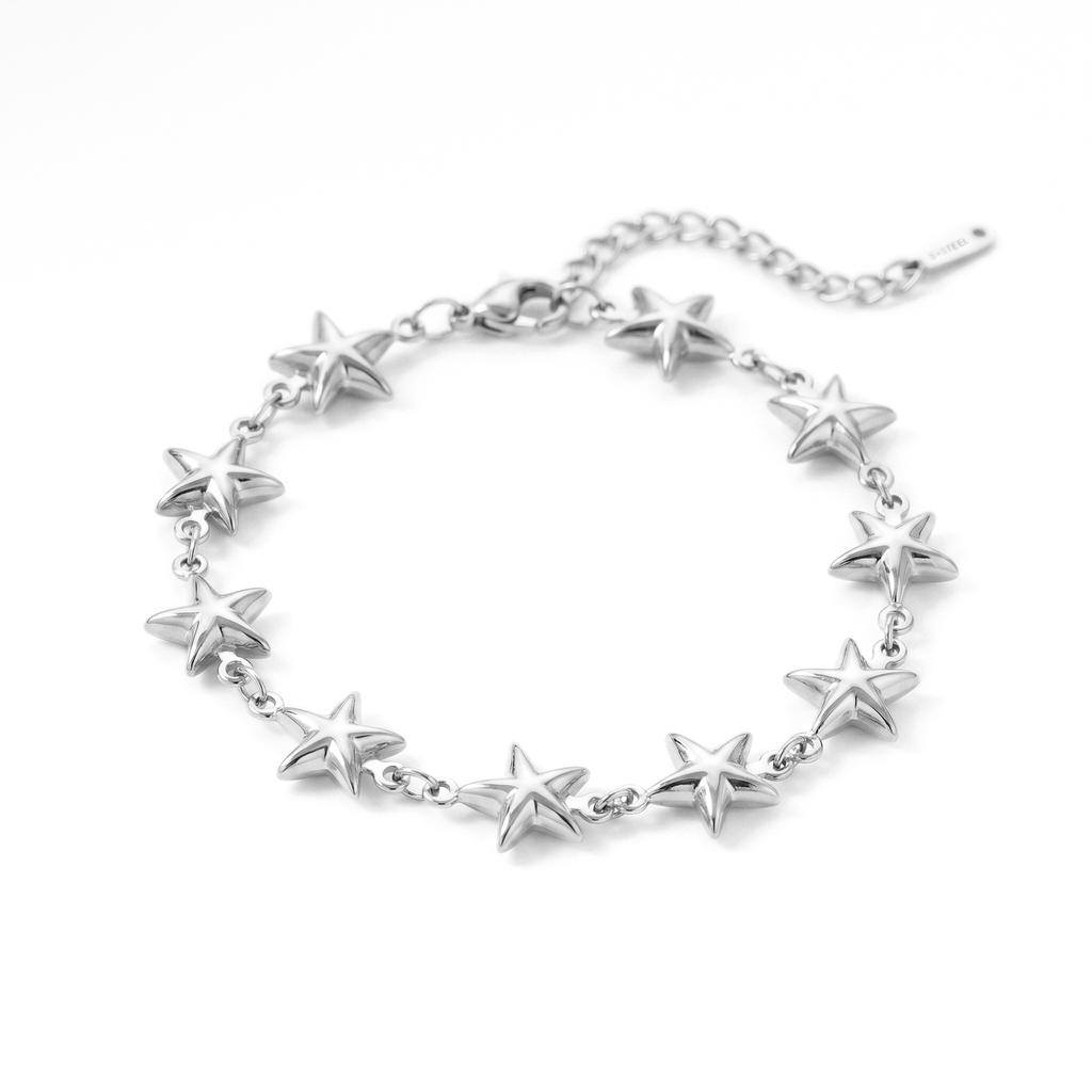 QIAOREN12055 Hot Selling US Style Puffy Star Beaded Stainless Steel Bracelet With Chain Minimalist Female Fashion Accessory