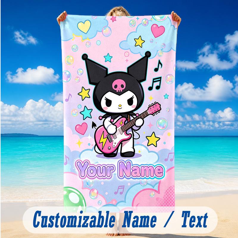 Beach Towel Custom Name Text, Quick Dry Large Towel For Beach HomeKuromi