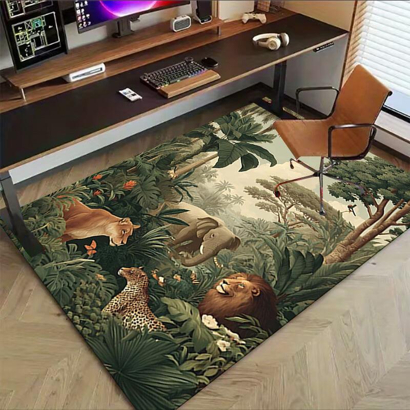 1PC jungle animals Non-Slip Floor Carpet Compatible for Office&Living Room&Bedroom&Dining room - Flat - Weave Machine-S0341