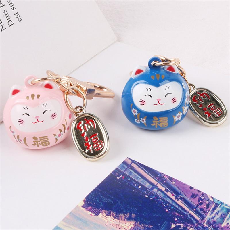 Japanese Cartoon Cute Lucky Cat Keychains Car Bag Decor Bell Pendent Charm