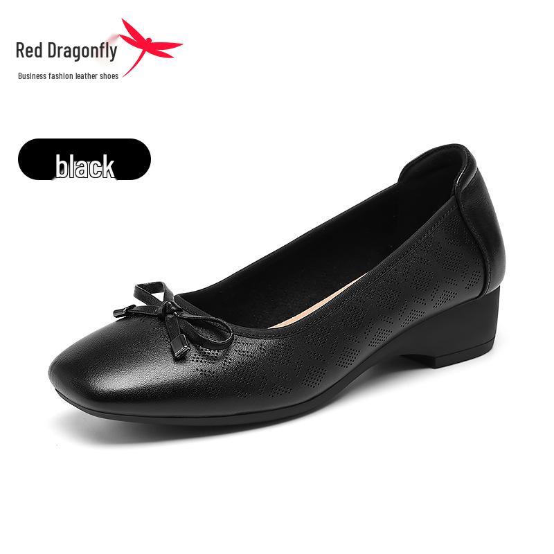 Red Dragonfly Women s Genuine Leather Slip-On Chunky Heel Shoes - Spring Collection 39 чёрный