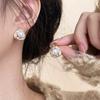 Sparkling zircon square earrings light luxury high-end pearl stud earrings simple commuting temperament ear clips no ear piercings ins
