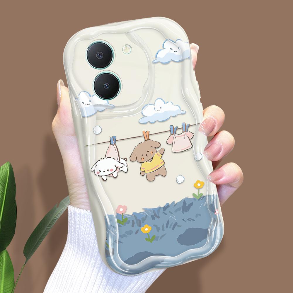 

Милый мультяшный узор, кремовая текстура, мягкий силиконовый чехол с волнистыми краями, чехол для телефона для Vivo Vivo Y93S белый