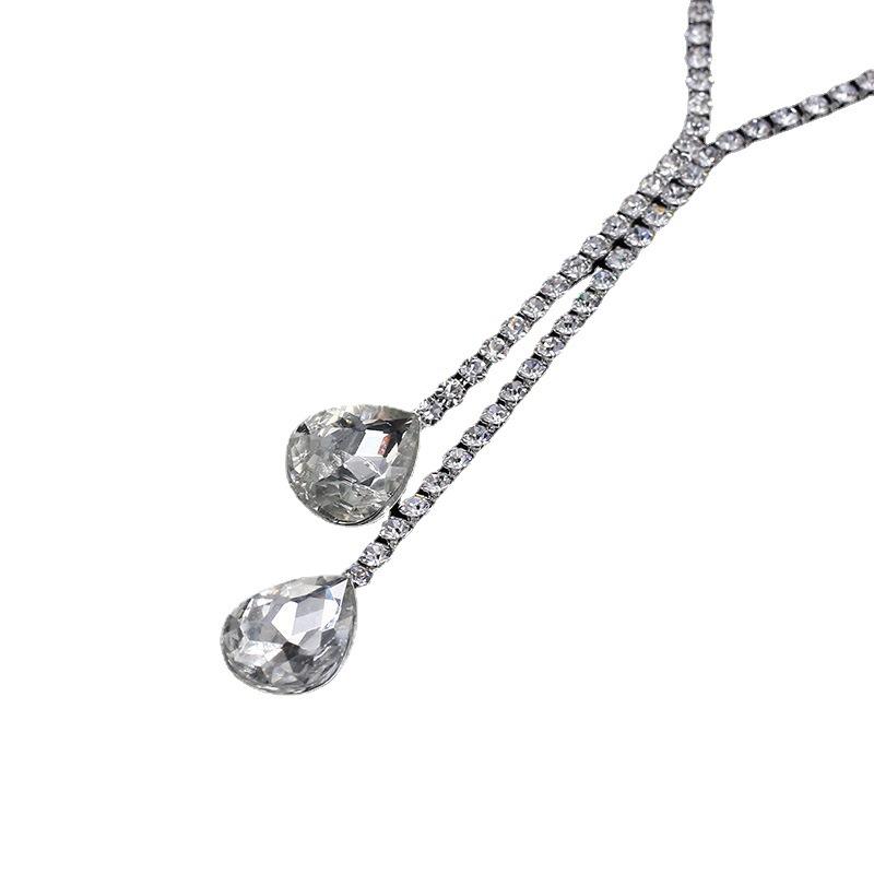 Korean Fashion, Trend Sparkling Rhinestone Water Droplets, Bride Full of Diamonds, Bridal Accessories, Necklaces, Earrings, Sets