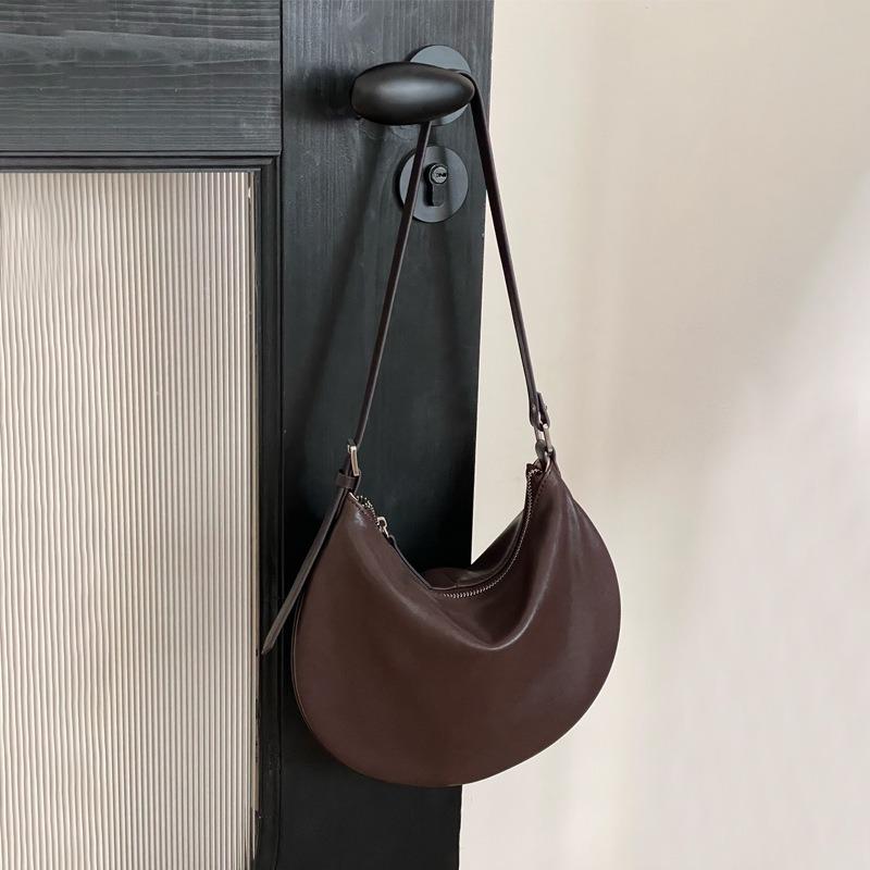 Niche Plant Tanned Soft Sheepskin Saddle Bag Minimalist Style Half Round Shoulder Bag Women's Vintage Genuine Leather Crossbody Bag