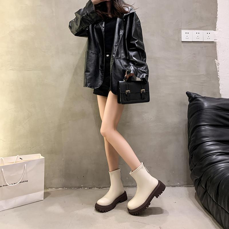 Women's Winter Thick Sole Ankle Boots Round Head Square Heel Anti-slip Women Boots Middle Follow Outdoor Leisure Fashion Shoes