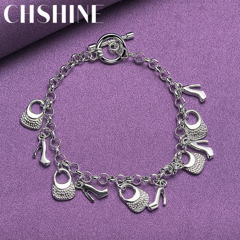 

CHSHINE Браслет-шарм из стерлингового серебра 925 пробы Сумочка Туфли на высоком каблуке Модный Высококачественный Для женщин Ювелирные изделия 20CM 8inches