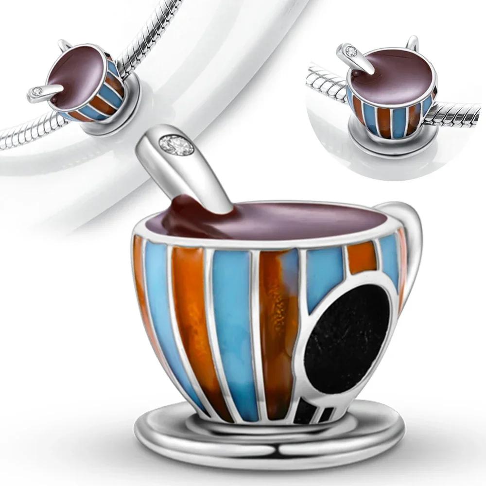 Coppermoe Paw Coffee Cup Beads Pendant Fit Charmscopper Original Bracelet For Women Fine Jewelry Diy Gifts