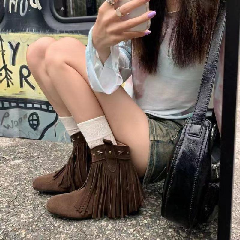 Fashion Tassel Women's Boots 2024 Autumn New Design Sense Casual Side Zipper Flat Bottom Wear-resistant Women's Shoes Platform Sneakers