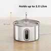 2.5L Stainless Steel Cat Water Fountain For Drinking With Ultra Silent Pump Water Level Window 7 Filters