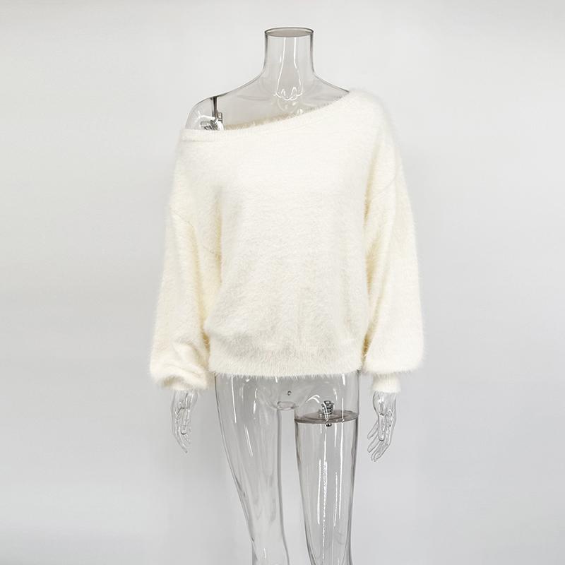 Casual Gebreide Trui Dames Pullover 2026 Lente Losse Off-shoulder Trui met Lange Mouwen Streetwear Dames Warme Street Gebreide Tops