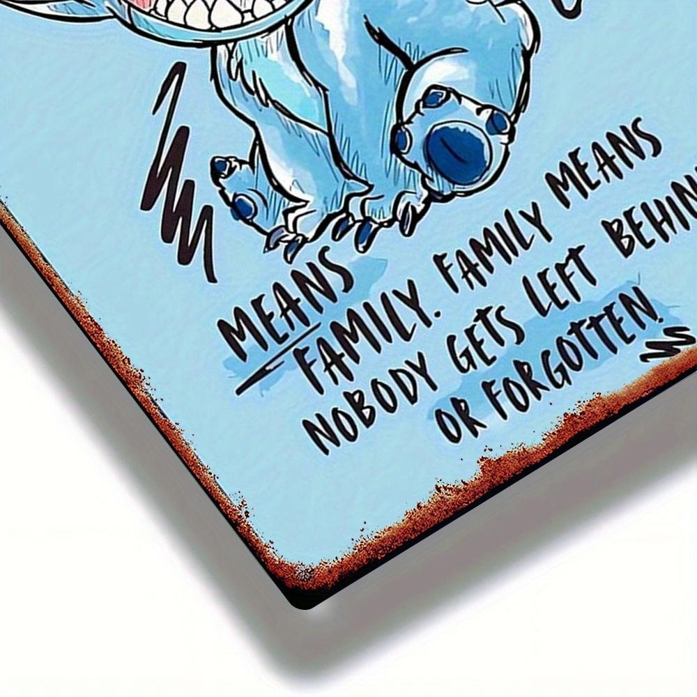 1pc Disney Stitch Vintage Metal Wall Art Sign - 20.32x30.48 Cm Retro Cartoon Decor with "Ohana Means Family" Quote, Durable Indo