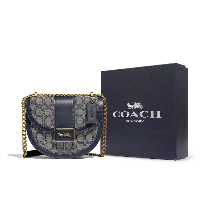 New COACH Alie Canvas With Leather Saddle Bag Shoulder Bag Crossbody Bag Small Size Women's Marine Blue C3464-B4RH3