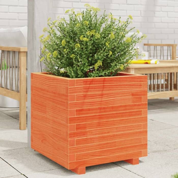 VidaXL Planter Wax Brown 50x50x49.5 Cm Solid Pine Wood, Outdoor Planter, Flower Box, Plant Box, 847355