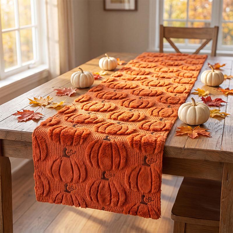 Halloween Table Runner With Embroidered Pumpkin Design For Dining Room Decor