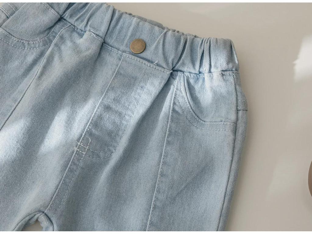 Stylowe dżinsy z koronką z szerokimi nogawkami typu dzwony dla dziewczynek - Wiosenno-jesienne spodnie z szerokimi nogawkami