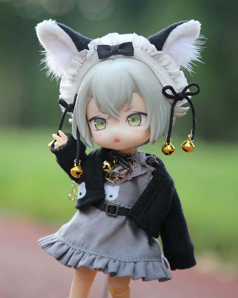 Obitsu 11 OB11 size costume for Obitsu doll 11cm body Cute cat Cat ears Hair accessory One piece Open collar coat 3 piece set