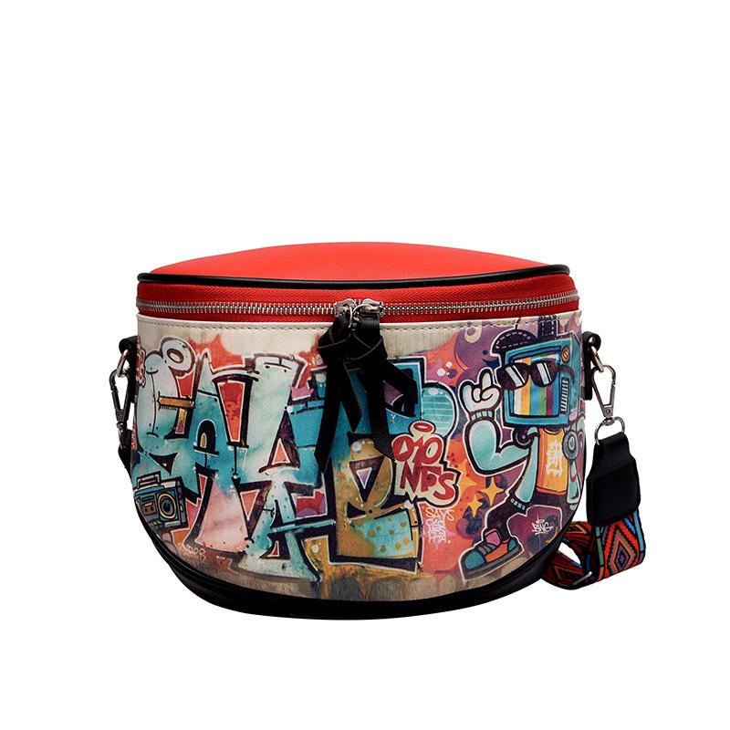 Fashion Hiphop Cartoon Street Style Graffiti PU Leather Messenger Bag Female Travel Women Shoulder Bags Crossbody Bag Ladies Handbag