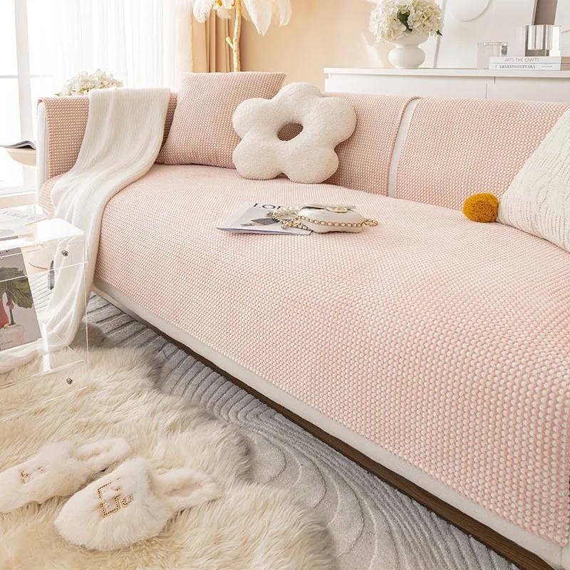 New Solid Color Sofa Cushion Cover Cover Cloth Towel Thickened Non-slip Simple Modern Skin-friendly Four Seasons